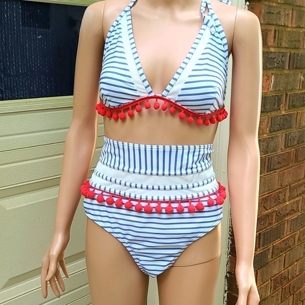 Cocoship Vintage Style Tassel Mesh 2pc swimsuit